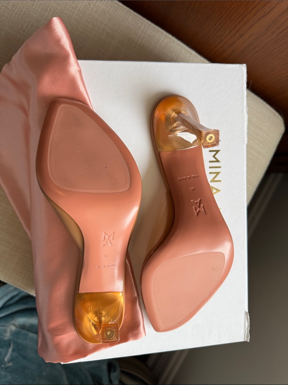 Amina Muaddi Alexa Glass Slipper, size 38, Latte color - Picture 3 of 9